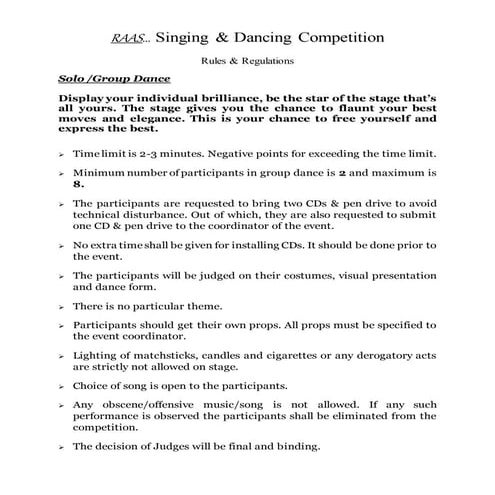 Raas rules &amp; regulations