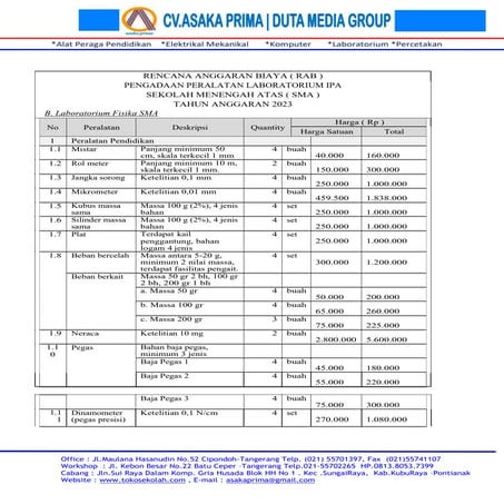 Alat Peraga Laboratorium Fisika SMA 2024