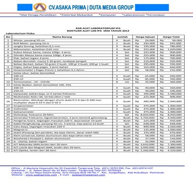 Daftar Harga Peralatan Laboratorium Ipa DAK Sma smk  2013 ,KATALOG HARGA JUAL...