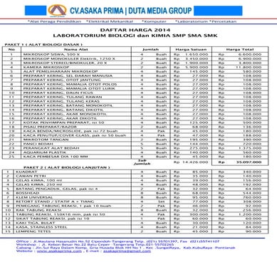 Rab alat lab ipa  kit fisika kimia biologi smp sma 2014,