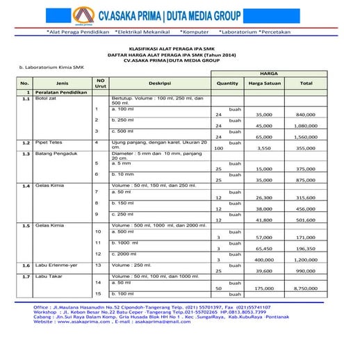 Rab alat lab ipa smk dak 2014 | PDF