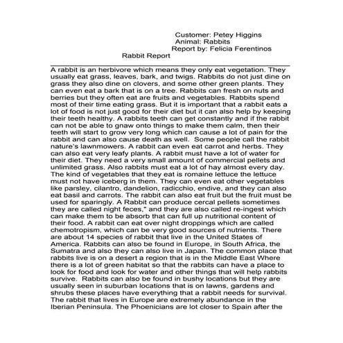 Rabbits report for sarah carlsen