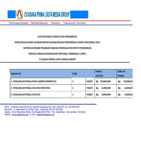 ALAT PERAGA DAK SMP 2014 , JUKNIS DAK SMP,PERALATAN IPA SMP,PERALATAN IPS SMP...
