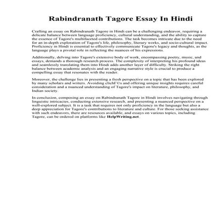 Rabindranath Tagore Essay In Hindi. Christian Brothers University