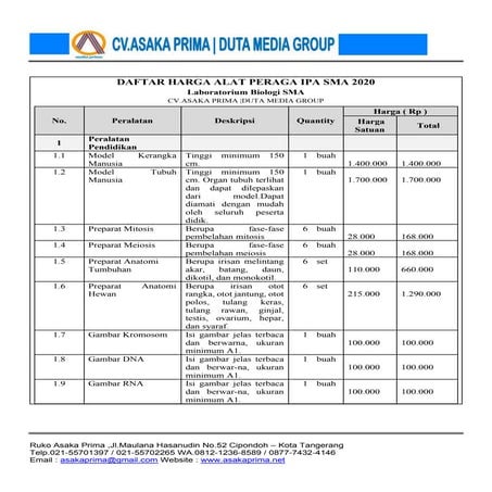Rab laboratorium biologi sma dak 2020 | PDF