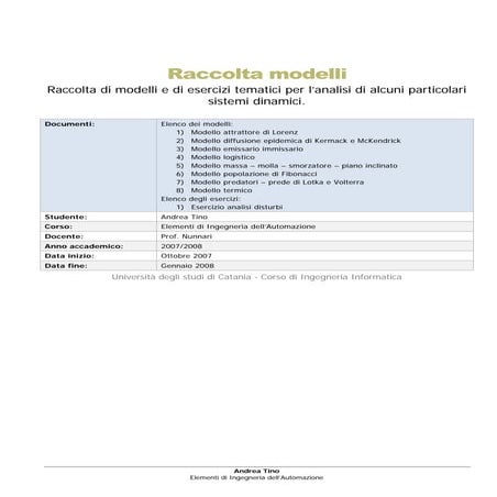 Automation Engineering: Solved Models - Raccolta di modelli risolti