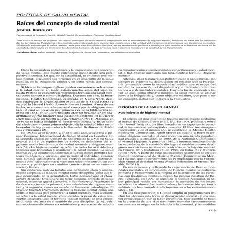 Raíces del concepto de salud mental