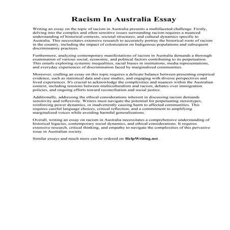 Racism In Australia Essay. Ignorance, cruelty, racism and bigotry in Australia
