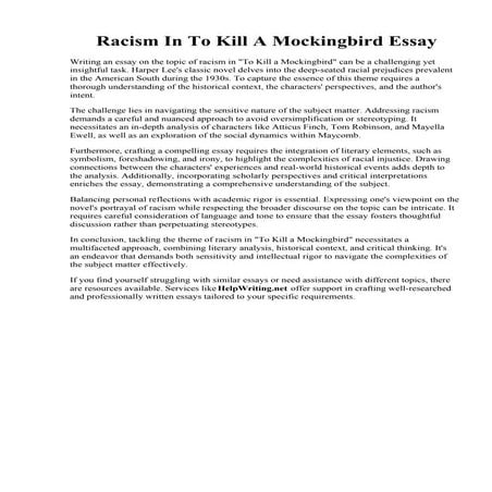 Racism In To Kill A Mockingbird Essay. 11 To Kill a Mockingbird Quotes ...
