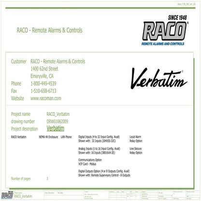 RACO Verbation Alarm Monitoring System Schematic