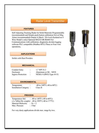 Radar Level Transmitter for Solids
