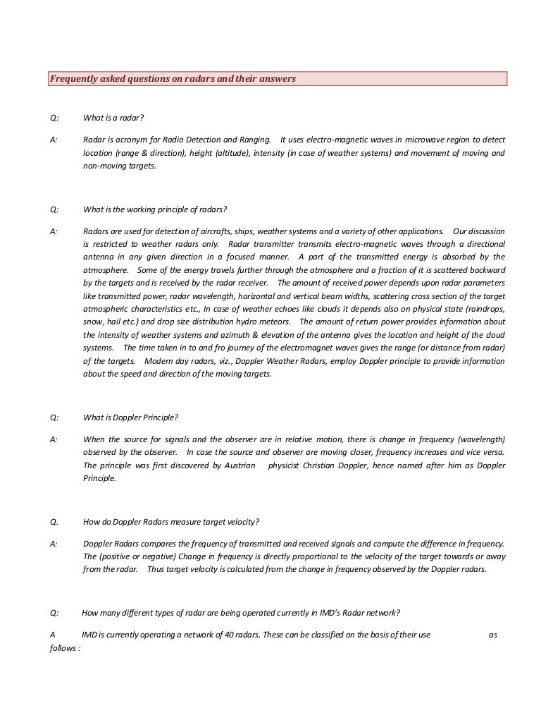 Frequently asken interview questions about radars and their answers
