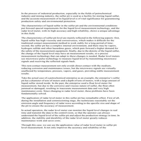 Radar Level Gauges A Sharp Tool For Level Monitoring In Sulphur Pits