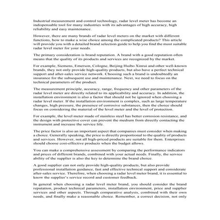 Radar Level Meter Brand Selection Guideline