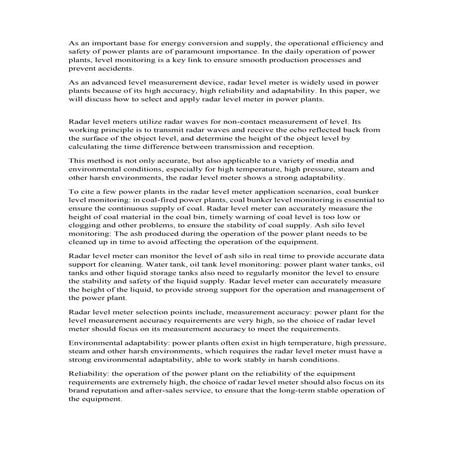 Radar Level Meter Selection And Application In Power Plants