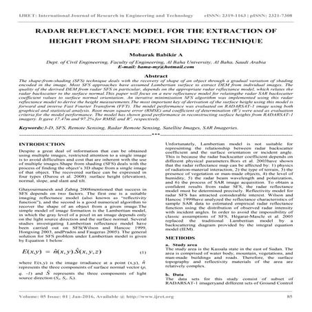 Radar reflectance model for the extraction of height from shape from shading ...