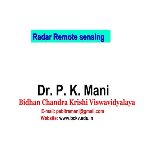 Radar remote sensing, P K MANI