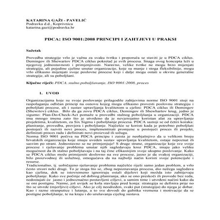 PDCA: ISO 9001:2008 principi i zahtjevi u praksi
