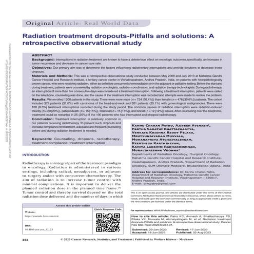  Radiation treatment dropouts-Pitfalls and solutions: A retrospective observational study