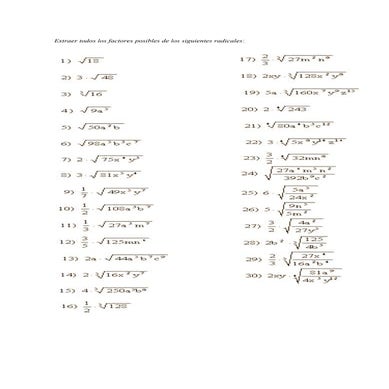 Radicales ejercicios