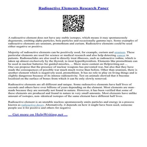 Radioactive Elements Research Paper