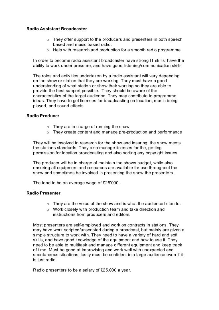 Radio Job Roles Unit 14