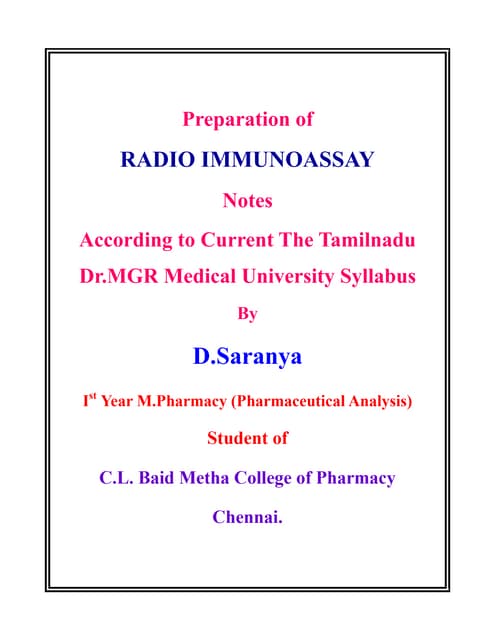 Radio Immunoassay Notes
