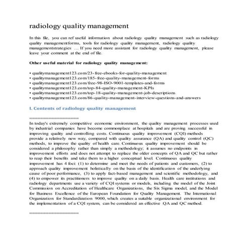 Radiology quality management