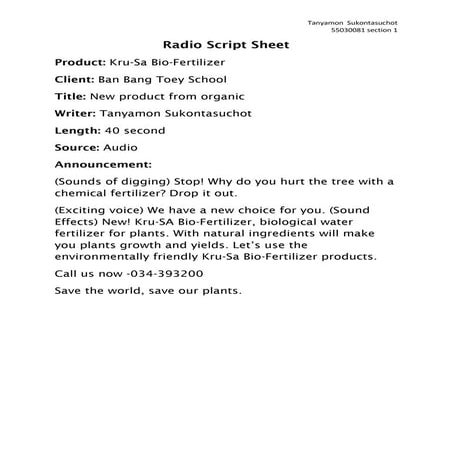 Radio script sheet | DOC