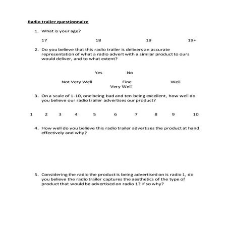 Radio Advert Questionnaire | DOCX