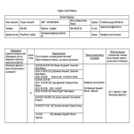 Radna biografija  tanja 2