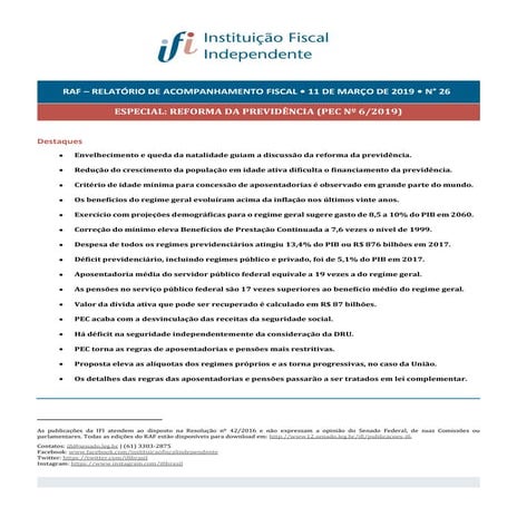 RAF –RELATÓRIO DE ACOMPANHAMENTO FISCAL • 11 DE MARÇO DE 2019 • N° 261