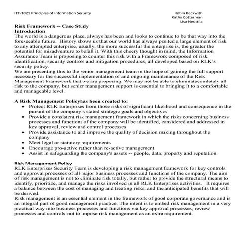 Risk Assessment Famework