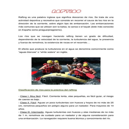 Informacion y tecnicas para practicar rafting | PDF