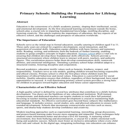 Primary Schools: Building the Foundation for Lifelong Learning