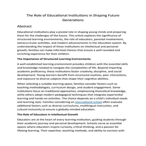 The Role of Educational Institutions in Shaping Future Generations