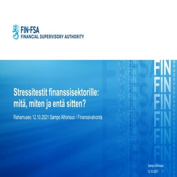 Rahamuseon webinaari 12.10.2021: Stressitestit finanssisektorille: mitä, mite...
