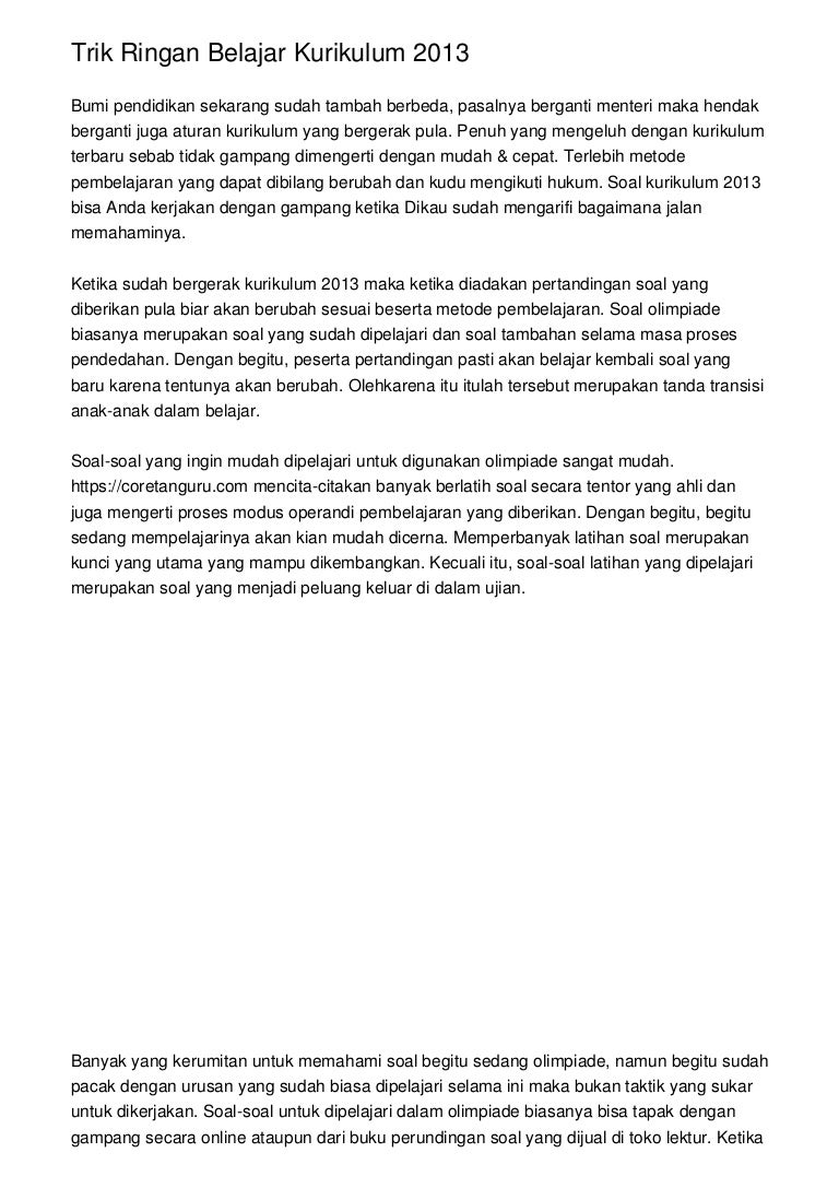 Trik Ringan Belajar Kurikulum 2013
