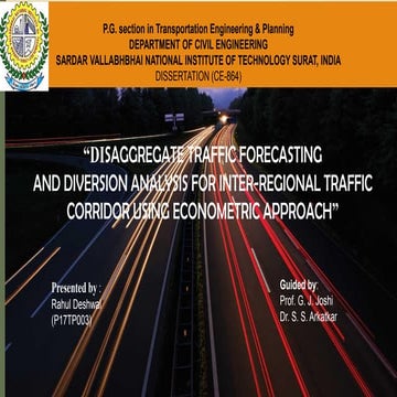 Disaggregate Traffic Forecasting and Diversion analysis for Inter-Regional Tr...