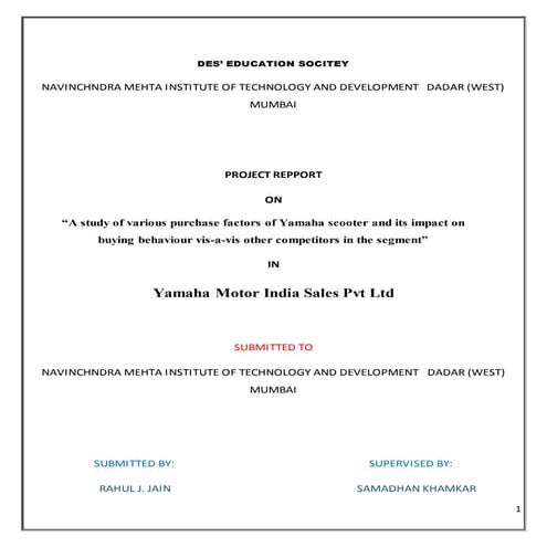 Final project on Yamaha Motors