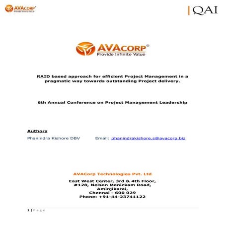 Raid based approach for efficient project management in a pragmatic way towar...