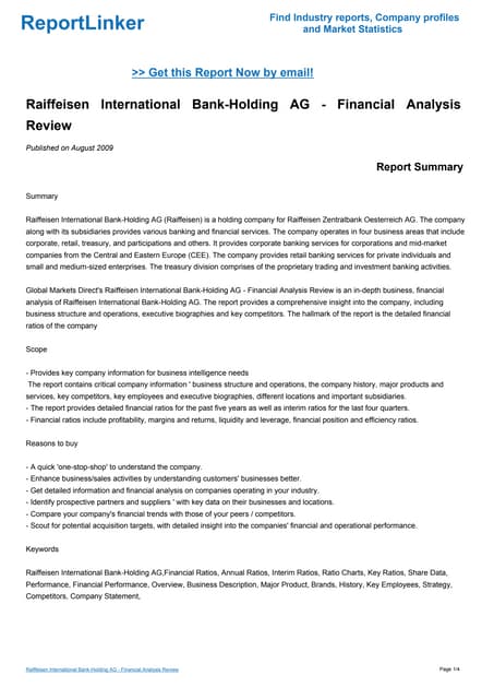 Raiffeisen International Bank Holding Ag Financial Analysis Review