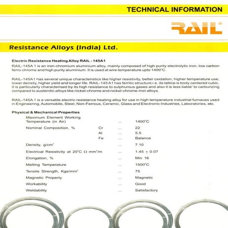Electric Resistance Heating Alloy RAIL®-145A1