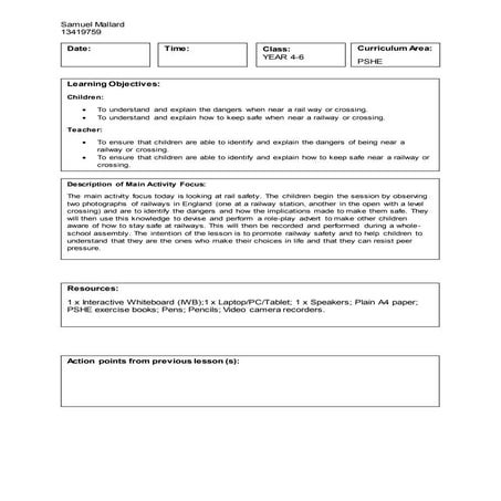 KS2 Raily Safety Lesson Plan - Primary