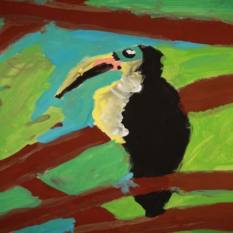 Rainforest animal toucan in tempera