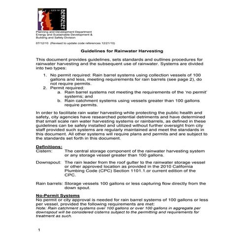 California;  Guidelines for Rainwater Harvesting - City of Berkeley  