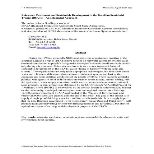 Rainwater Catchment and Sustainable Development in the Brazilian