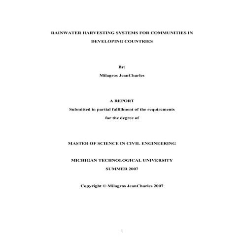 Rainwater Harvesting for Developing Countries - Michigan Technological University