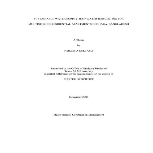 Rainwater Harvesting for Multi Storied Apartments - Texas A&M University