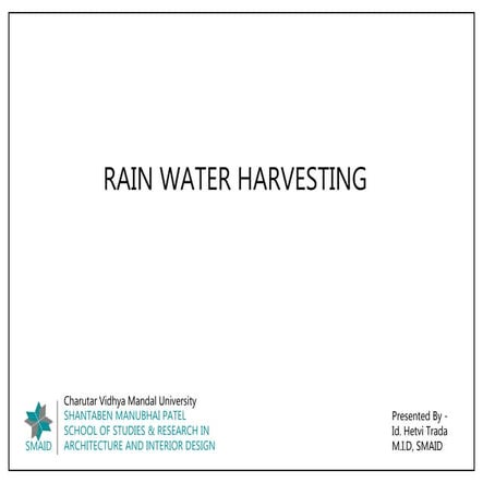 Rain water harvesting in buildings 